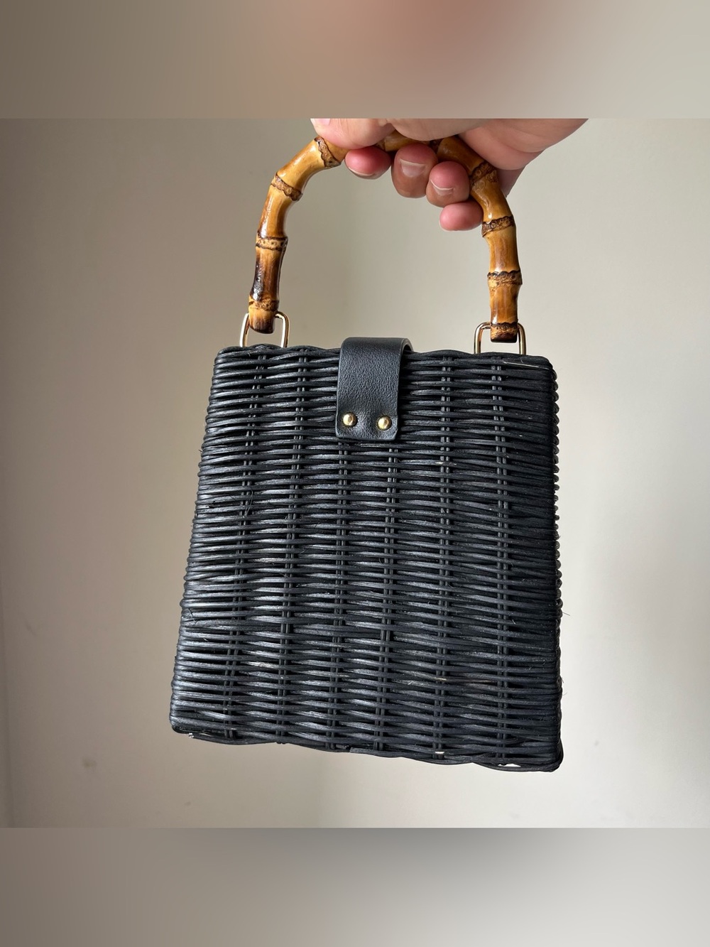 Zara black wicker bag with bamboo handle - Picture 8 of 8